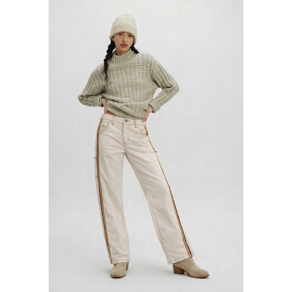 Free People X Driftwood Tri-Color Stripe Wide Leg Carpenter Jeans Size 26X29 NWT